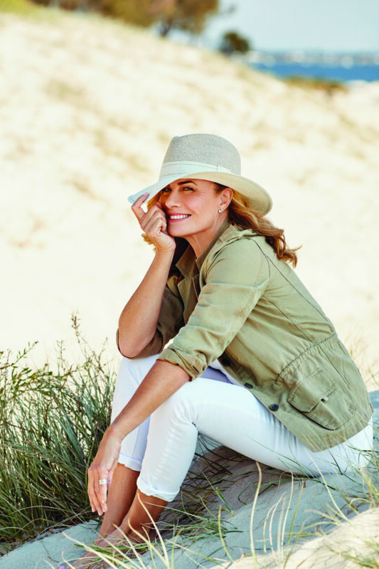 Deborah Hutton featured in Rigon Headwear on the cover of Central Coast Life & Style.