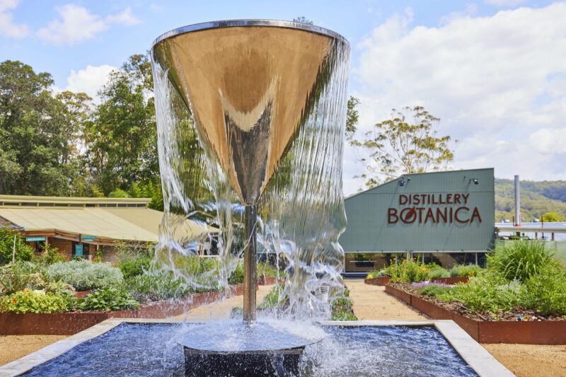 Distillery Botanica gin distillery Central Coast garden water sculpture